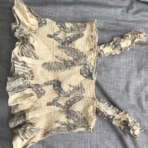 Tropical pattern tube top with ruffle shoulders